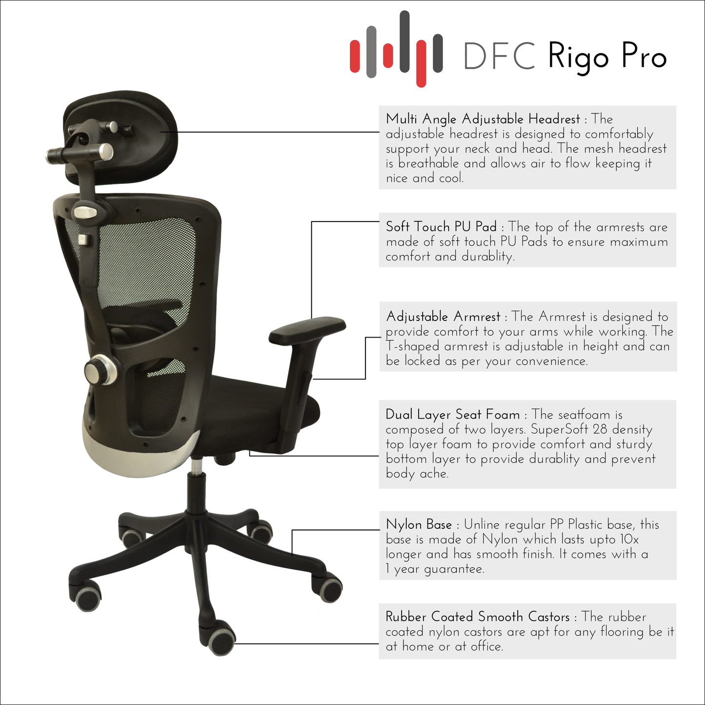 Rigo Pro Executive High Back Revolving Office Chair (Black)