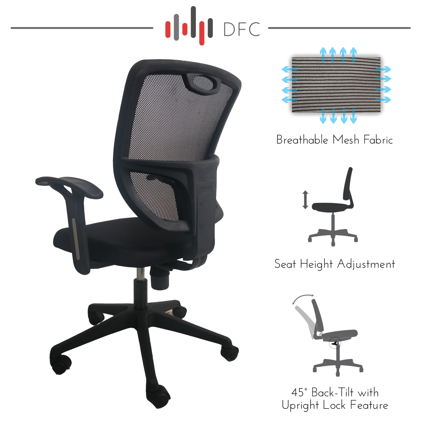 Alpha Office Chair with Back Support (Black)