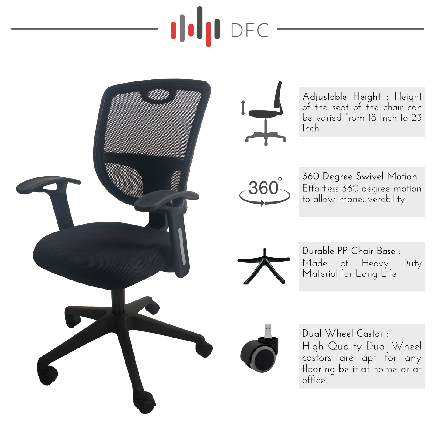 Alpha Office Chair with Back Support (Black)