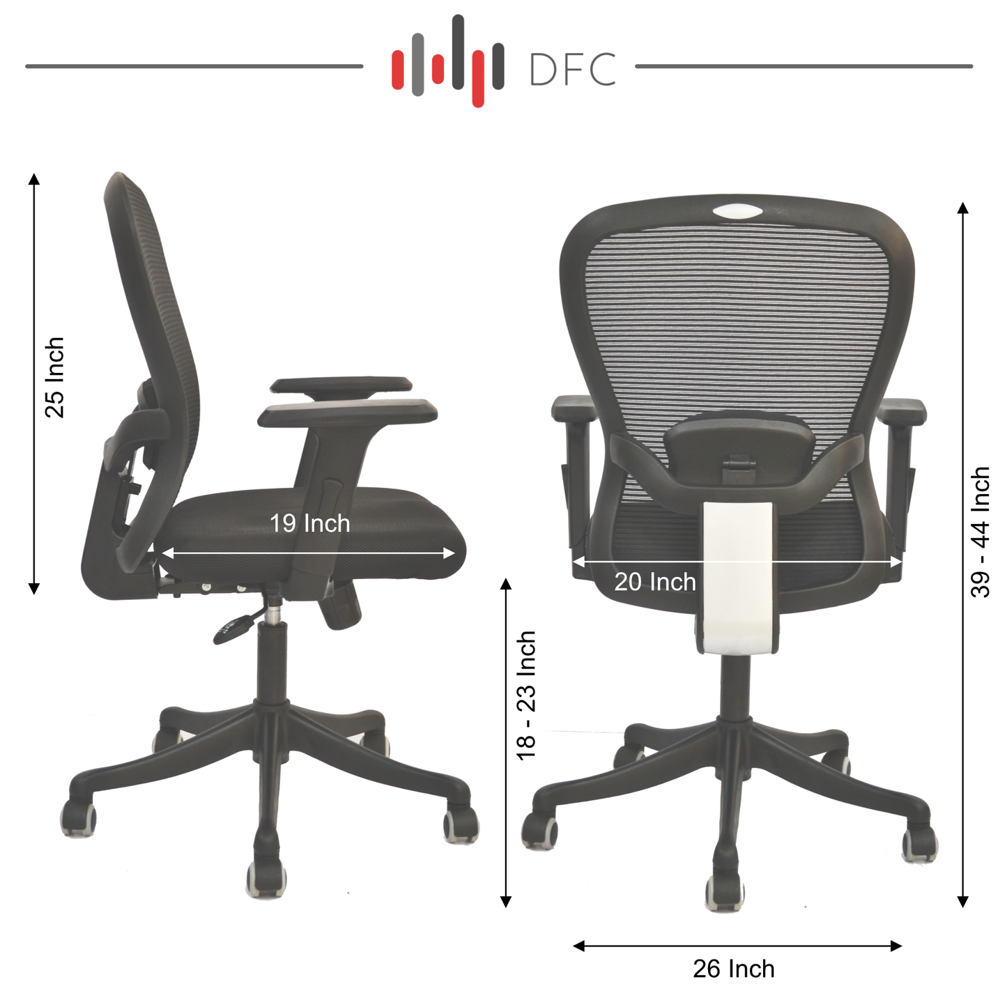 Aster Mid Back Mesh Office Chair with Adjustable Arms  (Black)